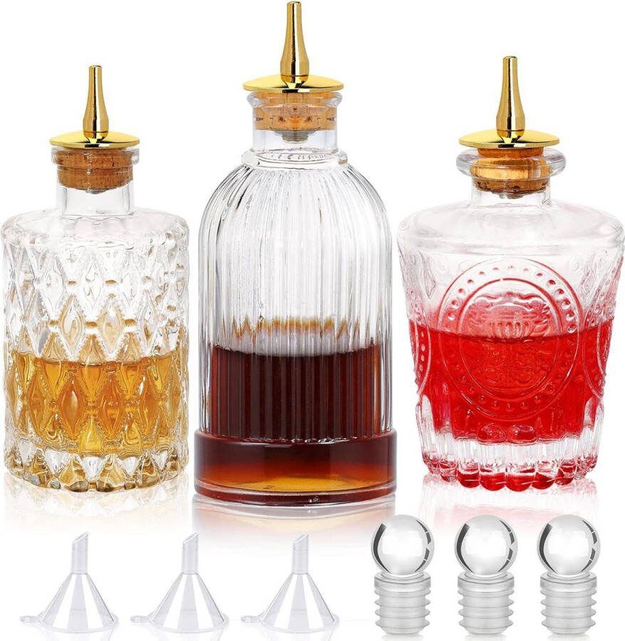 Cocktailset vintage glazen dasher bitterflessen set van 3 whisky cocktails roestvrij staal dashtop professionele barware keuken
