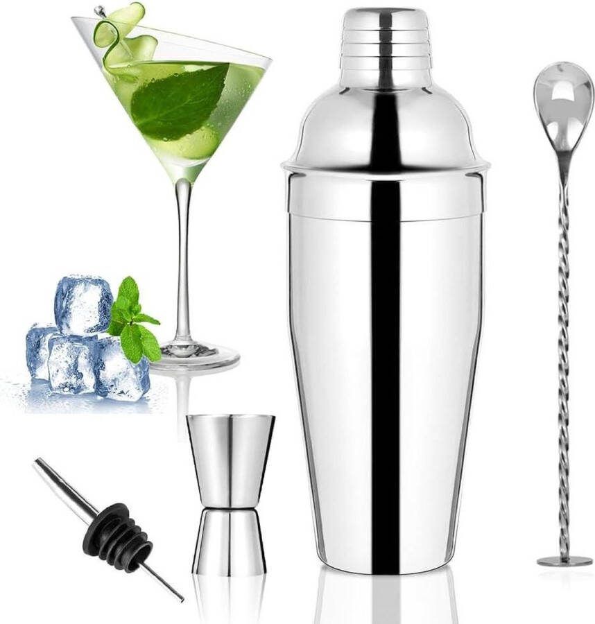 Cocktailshaker 4 stuks roestvrij staal receptenboek mixdrankshaker grote 750 ml barkeeperset thuis bar DANNEEFORSU7 cocktailmixset