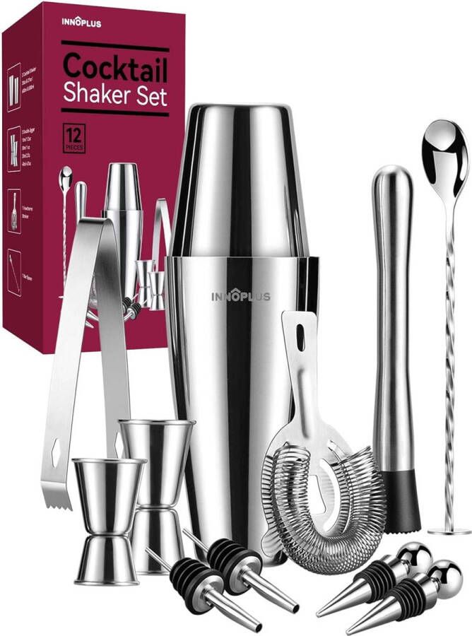 Cocktailshaker geschenkset cocktails premium Boston shaker 750 ml 550 ml geschenkset cocktailshaker baraccessoires cocktailshaker roestvrij staal shaker om cocktails te mixen lepel 6-delige set