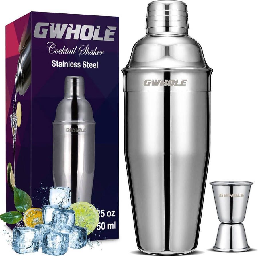 Cocktailshaker set cocktailmixer 750 ml baraccessoires roestvrij staal met cocktailrecepten ebook maatbeker