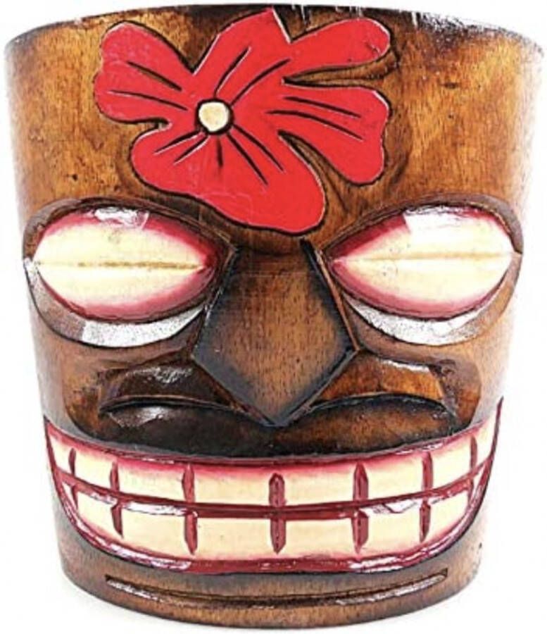 Coco Papaya Tiki bloempot van hout bloemenmotief