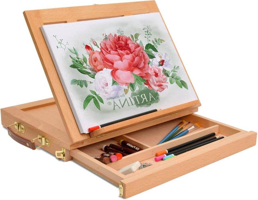 Colmar Schetsbord Houten Tekenbord met Lade Schildergerei Opbergkoffer Boekensteun 335 x 26 x 27 cm