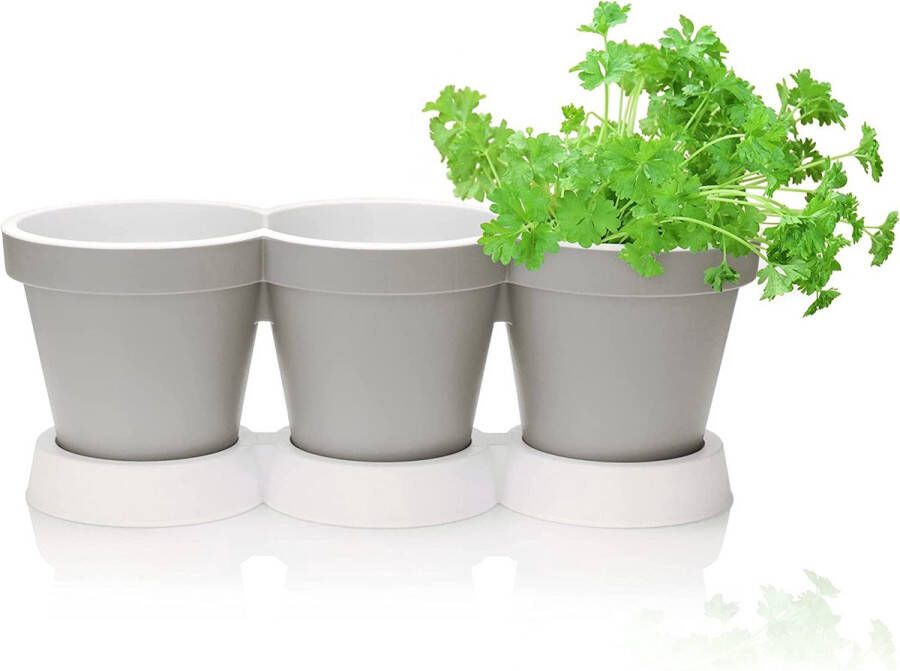 COM-FOUR 3 kruidenpot met schotel plantenpot voor bloemen en kruiden decoratieve bloempot voor tuin balkon en appartement (Kruidenpot zandkleurig)