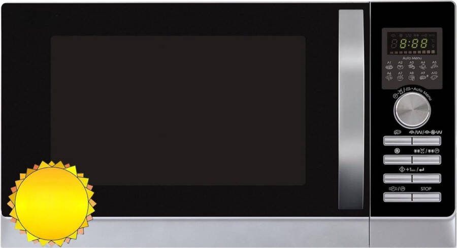 Combi magnetron Vrijstaand 3-in-1 Magnetron met Hetelucht en Grill Functie 25 Liter 900 W Magnetron 1000 W grill 2500 W Hetelucht 10 Automatische Programma's Metalen Draaiplateau 30 cm Zilver Energieklasse A]