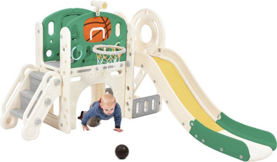 Combinatieglijbaan voor kinderen met lange glijbaan opbergbox tunnel ladder basketbalhoepel en doorgangszone glijbaan voor kleine kinderen Gemakkelijk in elkaar te zetten en handig op te bergen Hoge kwaliteit