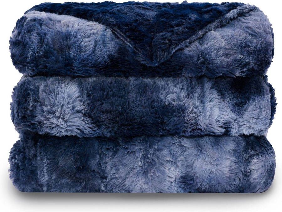 Comfort Luxe kunstbont deken wollige en zachte knuffeldeken voor bank en bed 220x240 cm blauw