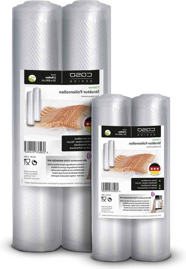 Comfort Structuurfolieset voor alle balken vacuümverpakkers en folielasapparaten BPA-vrij sterk en scheurvast 105 µm stabiele lasnaad geschikt voor sous-vide Made in Germany