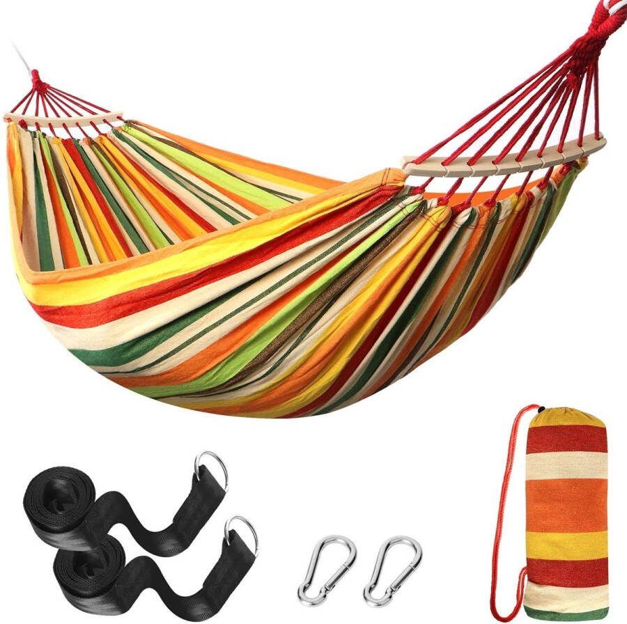 Comfortabele stoffen hangmat met spreidstang Duurzame en draagbare katoenen hangmat Lichtgewicht hangmat voor camping Inclusief reistas