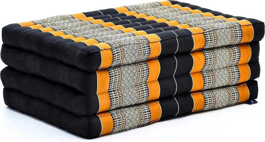 Comfortabele Thaise Massage Trifold Matras 200 x 70 cm Zwart Oranje Opvouwbare Vloermatras met Eco-vriendelijk Kapok massage matras