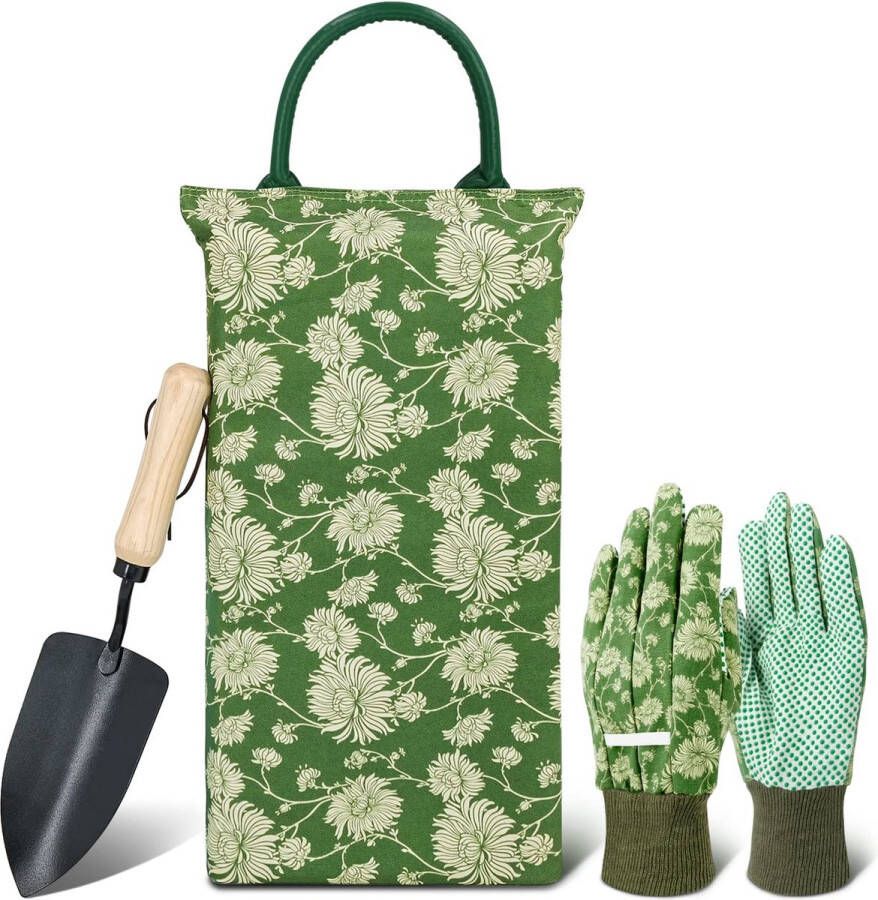 Comfortabele Tuinkniekussen Set met Vintage Bloemenpatroon 3-Delig Inclusief Kniekussen Tuinschepje en Tuinhandschoenen