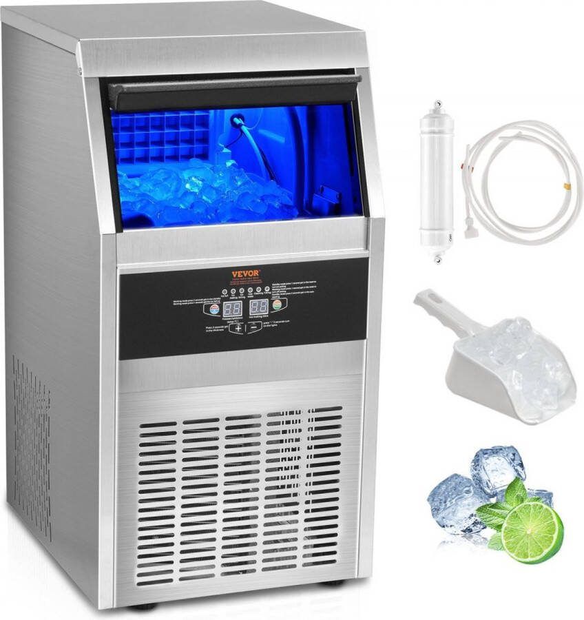Commerciële ijsblokjesmachine ijsmachine 36 kg 24 uur commerciële ijsblokjesmachine 11 kg ijsopslagcapaciteit 40 stuks ijsblokjes roestvrijstalen ijsblokjesmachine inclusief waterfilter en ijsschep