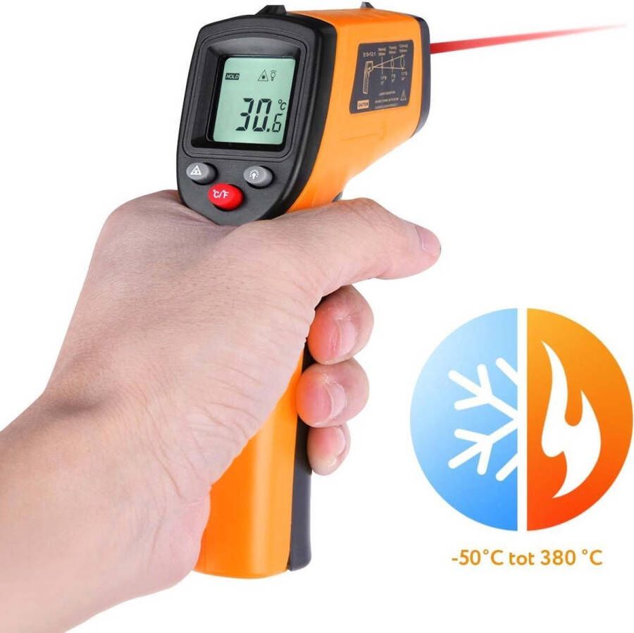 Commerciële Infrarood warmtemeter Draadloze Temperatuurmeter -50 tot 380 graden Celsius Inclusief batterijen Pyrometer Met Laser Leidingen meter Meten van oppervlak Draadloos