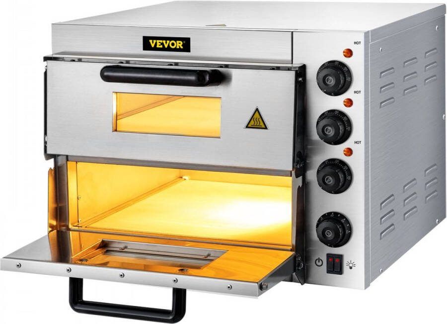 Commerciële Pizzaoven 14 In Roestvrijstalen Elektrische Pizzaoven 3000W Commerciële Elektrische Pizzaoven met 3 Temperatuurknoppen en Tijdinstellingsfunctie voor de Horeca Bakkerijen Snackbars