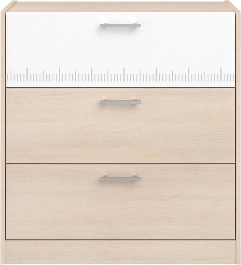 Merkloos Sans marque Commode IPLIA 3 laden Eiken en wit L 78 cm x H 82.1 cm x D 39.8 cm