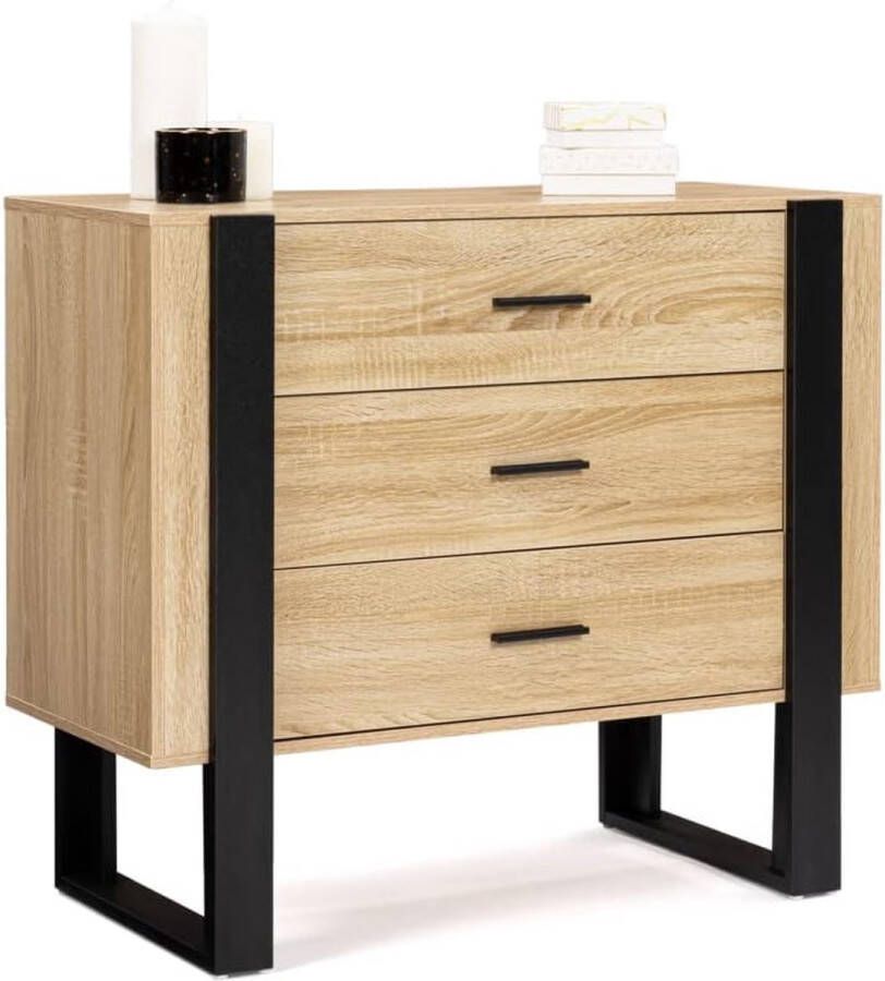 Commode met 3 laden Phoenix hout en zwart