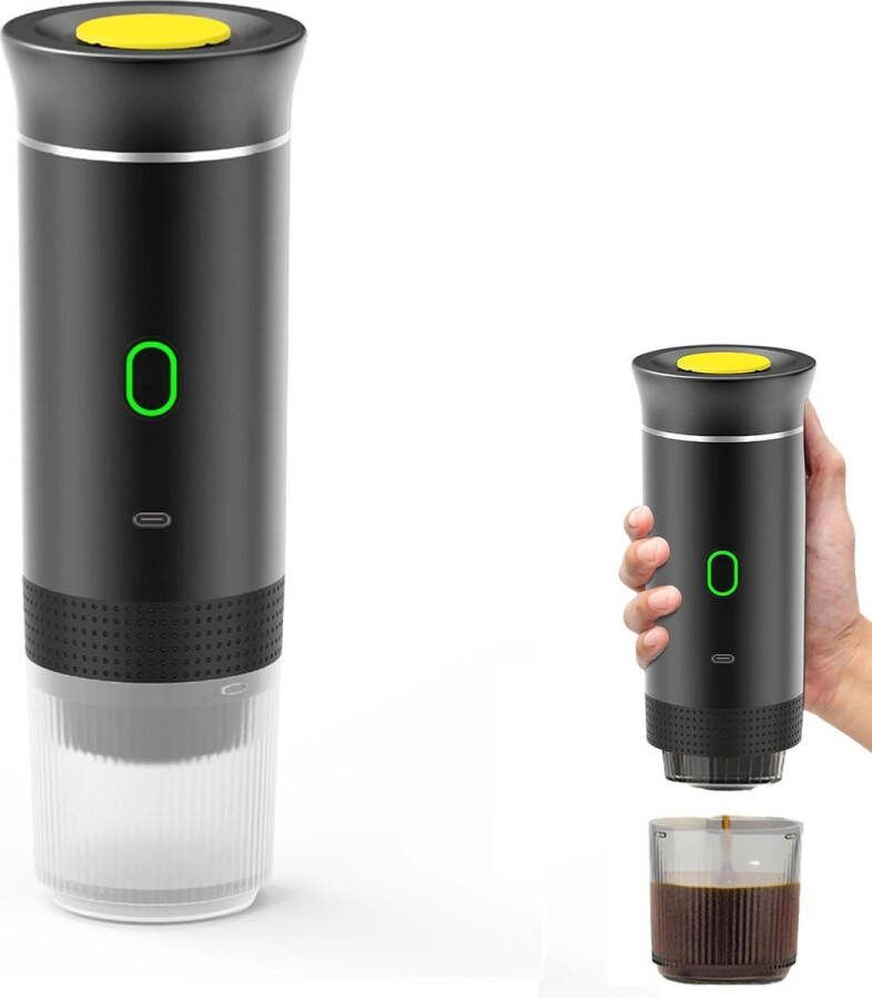 Compact koffiezetapparaat 3-in-1 capsule en poeder Draagbaar Ideaal voor reizen 60ml inhoud 12V 72W 2500m batterij Zwart