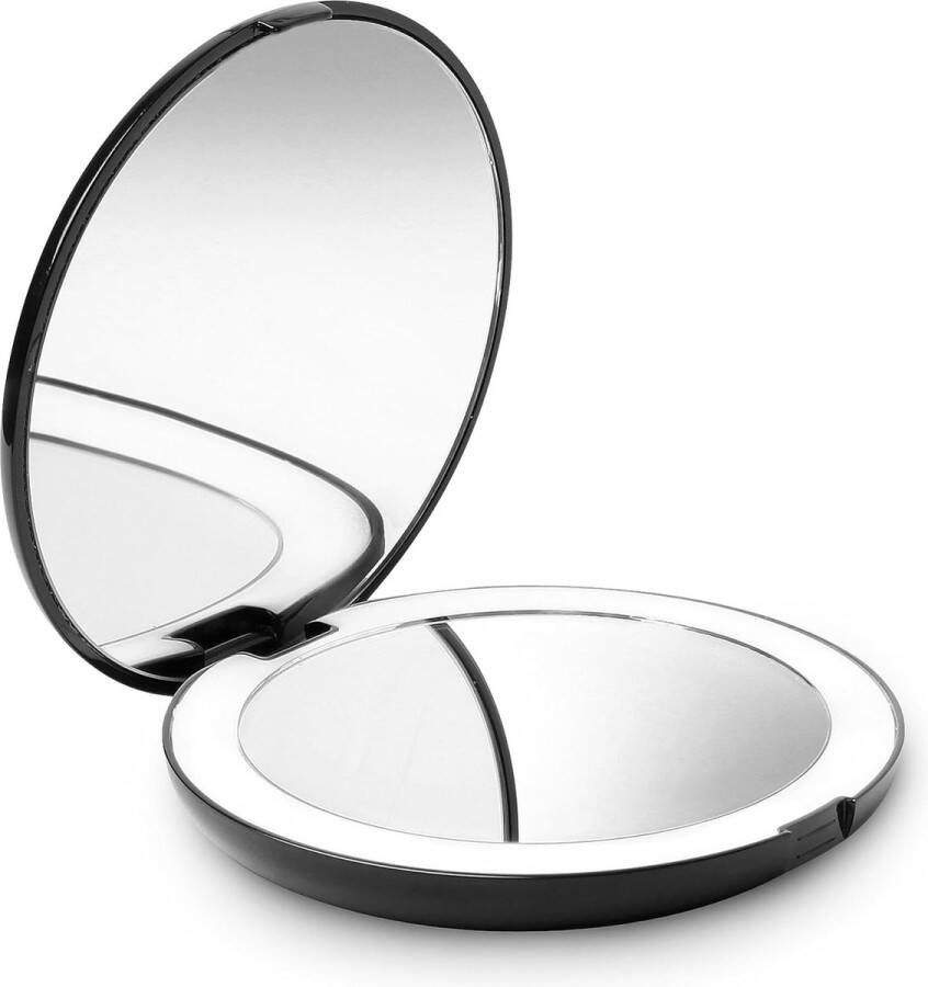 Compacte Make-up Spiegel voor op Reis 1X 10X vergroting – Daglicht LED Draagbaar Grote 127mm brede Reisspiegel met Licht Zijdewit Lumi (Zwart)