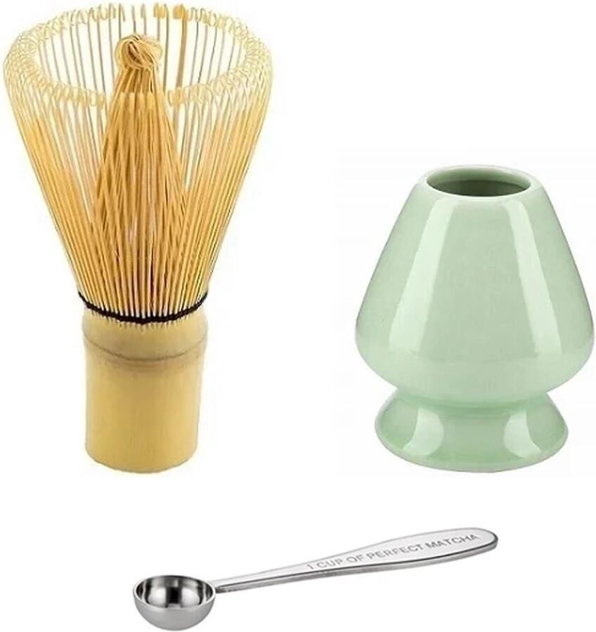 Compleet Matcha thee set Matcha Klopper Matcha RVS maatschep Matcha Chasen Houder Groen Japanse Theeceremonie 1 Cup of Perfect Matcha Bamboe Matcha Whisk Set van 3