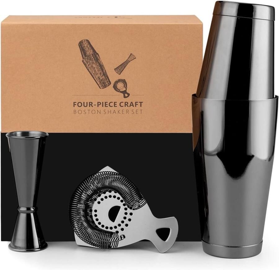 Complete Cocktail Shaker Set met Roestvrijstalen Boston Shaker Bars zeef en Maatbeker in Luxe Cadeaubox Ideaal voor Thuisbar