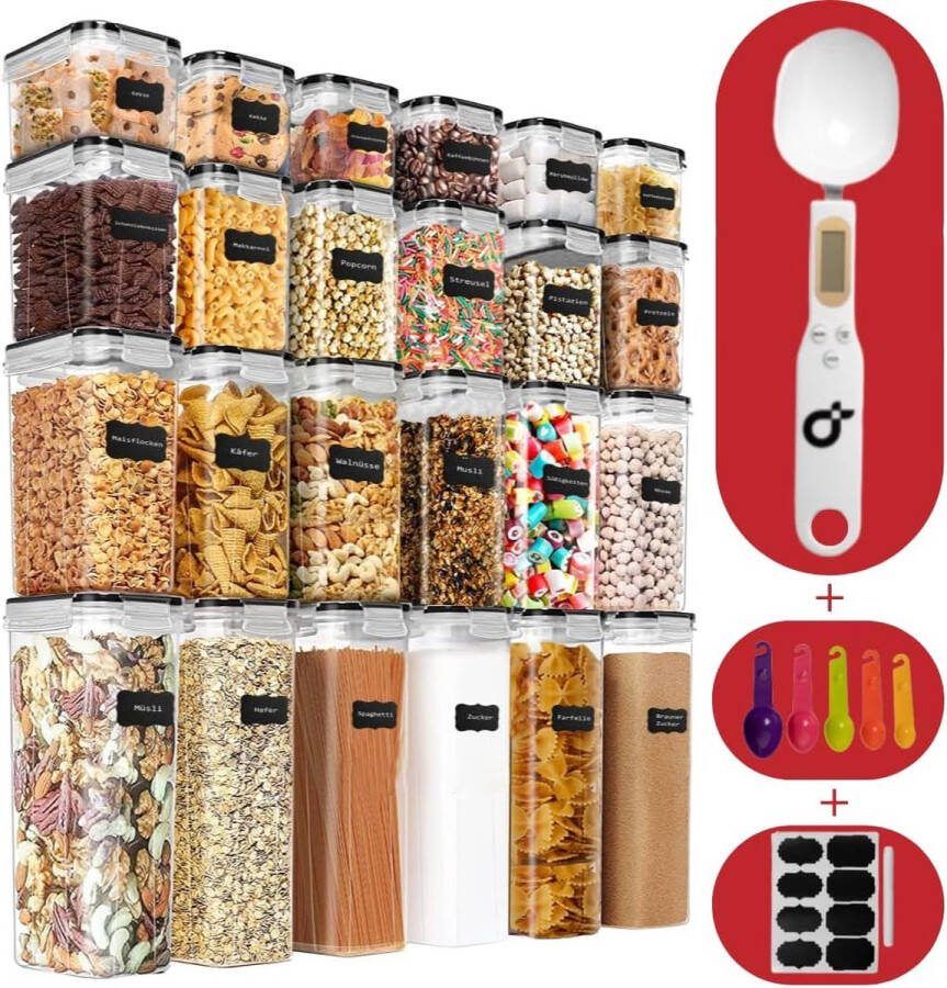 Complete Keuken Bewaarboxen Set met Digitale Weeglepel 24 stuks BPA-vrij Luchtdicht