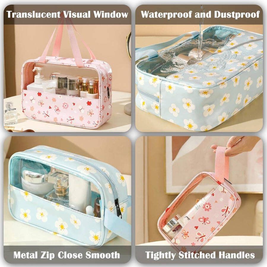 Complete Make up koffer 3 stuks toilettas voor op reis transparant pvc ritssluiting make-up handtassen waterdichte make-uptas toilettas draagbare make-uptas voor mannen en vrouwen Complete Make up koffer