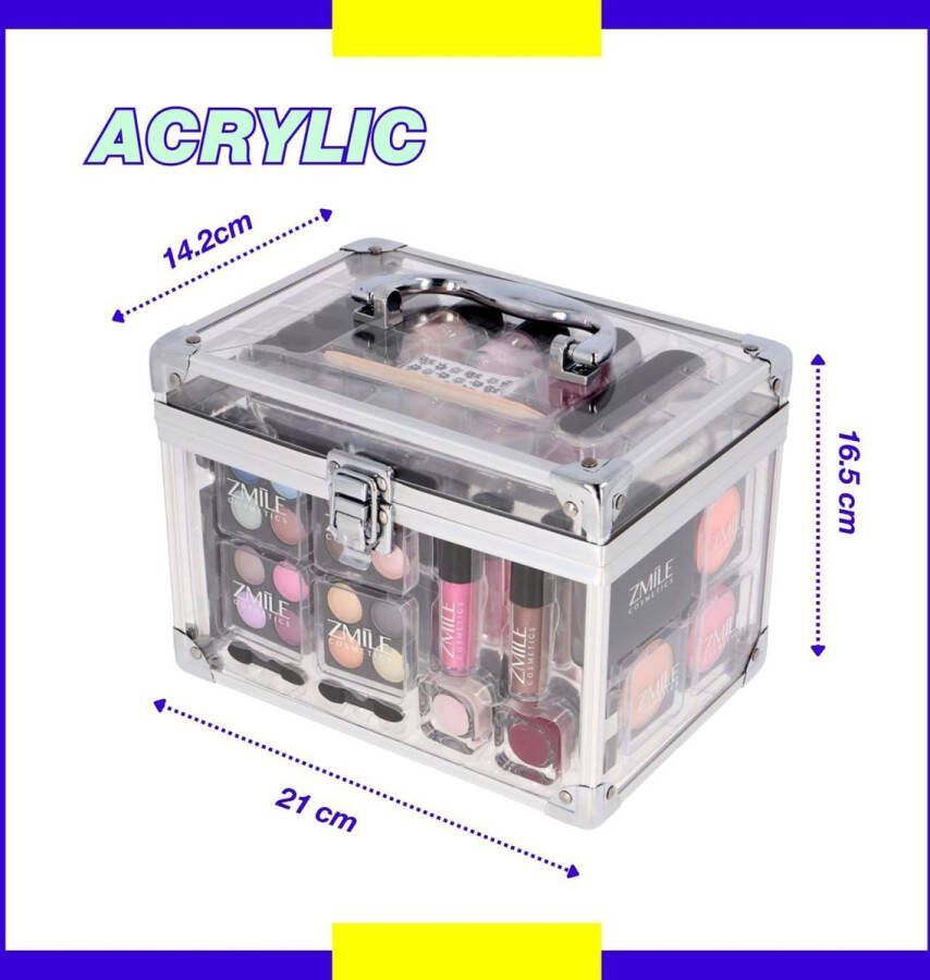 Complete Make up koffer Acryl Vegan Cosmetics met Spiegel en Penselenset Complete Make up koffer