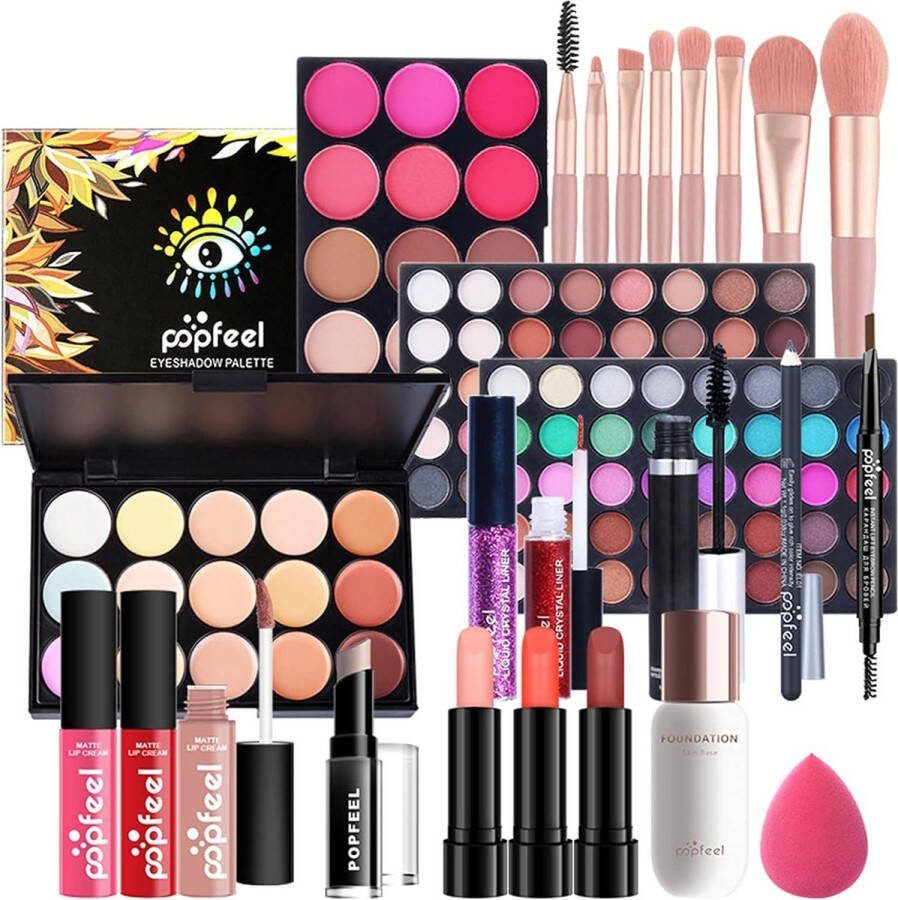 Complete Make-up koffer Starterkit met Oogschaduw-Mascara-Lipgloss-Lipstick-Wenkbrauwverf-Ogen en Gezicht-Dames en Meisjes-Tieners-Cosmetica-Geschenkset Complete Make up koffer