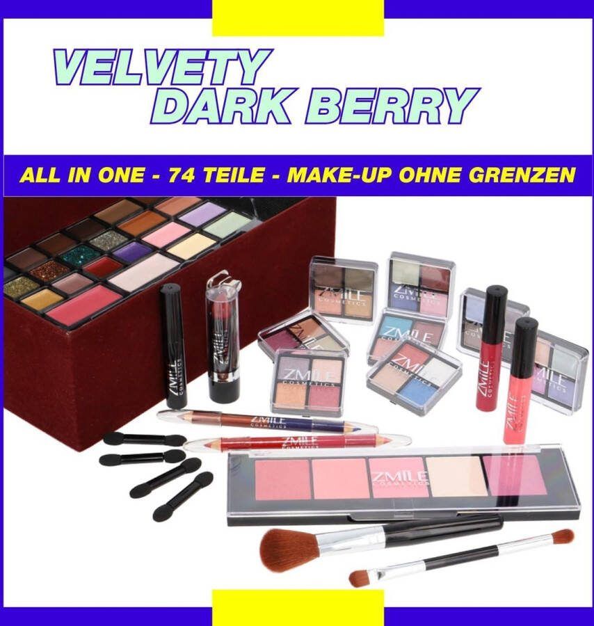 Complete Make-up koffer Velvety Dark Berry Vegan Case met borstels Langdurige Formule Complete Make up koffer