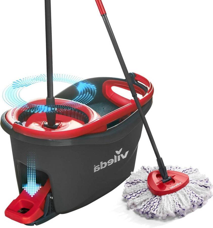 Complete roterende mopset met emmer met pedaalpers Telescopische steel 85-123 cm Vileda Turbo 3in1 Meerkleurig Duurzaam schoonmaaksysteem Microvezelpad Vileda love it clean mop and bucket set