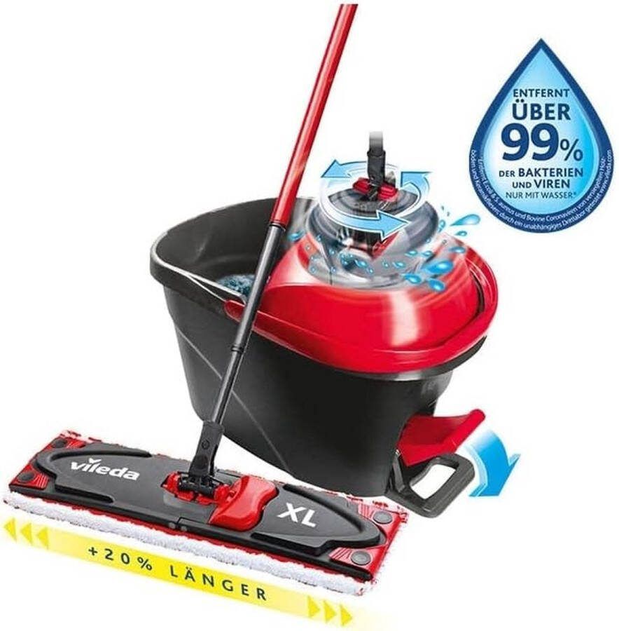 Complete set Ultramax Turbo XL brede mop voor een groter schoonmaakoppervlak- Comfortabel en ergonomisch dweilen met duurzame Vloermop Love it clean
