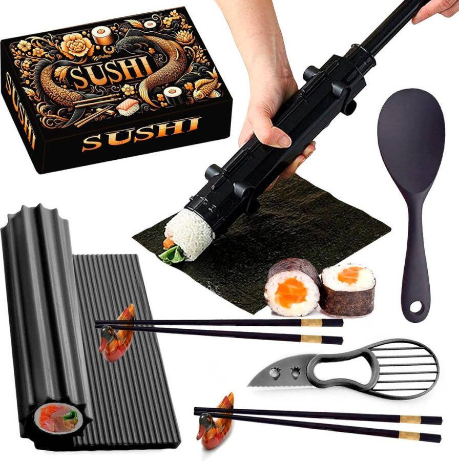 Complete Sushi Bereidingsset Inclusief Mat 4 Stokjes Avocadosnijder en Sushi Roller