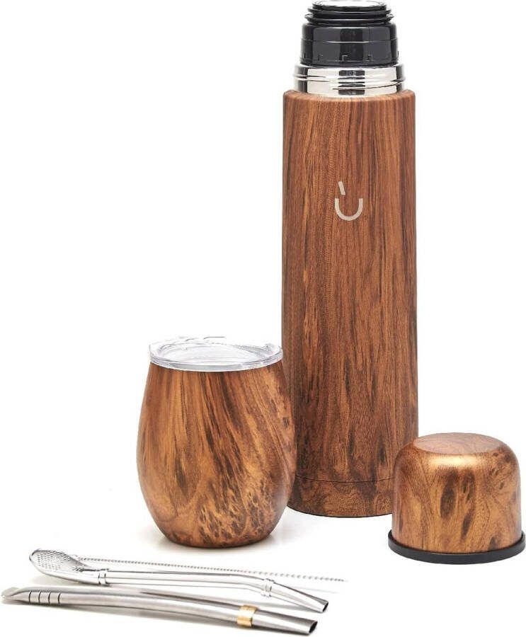 Complete Yerba Mate-set Moderne Mate-pompoen thermoskan bomilla en schoonmaakborstel inbegrepen Alle premium kwaliteit 304 18 8 roestvrij staal (hout)