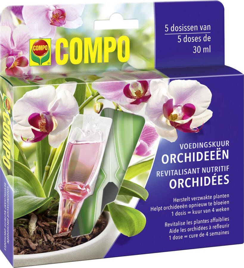 Compo Voedingskuur Orchideeën voedt en herstelt verzwakte planten voor prachtige bloemen en sterke planten gebruiksklare dosissen doosje 5 x 30 ml