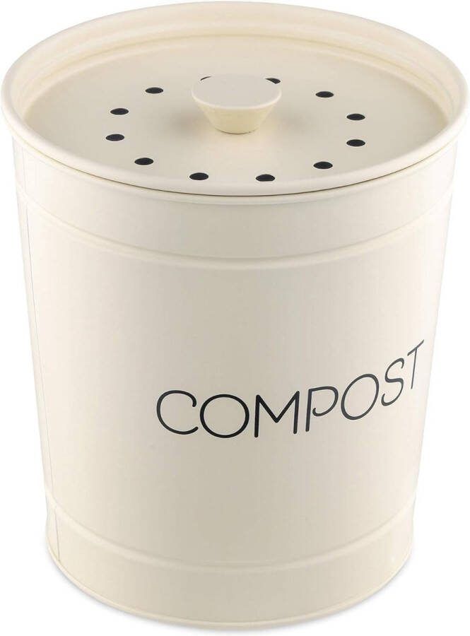 Compostbak Afvalbak voor organisch afval – 3 L emmercontainer voor afval – GFT-container met 3 koolstoffilters – crèmewit