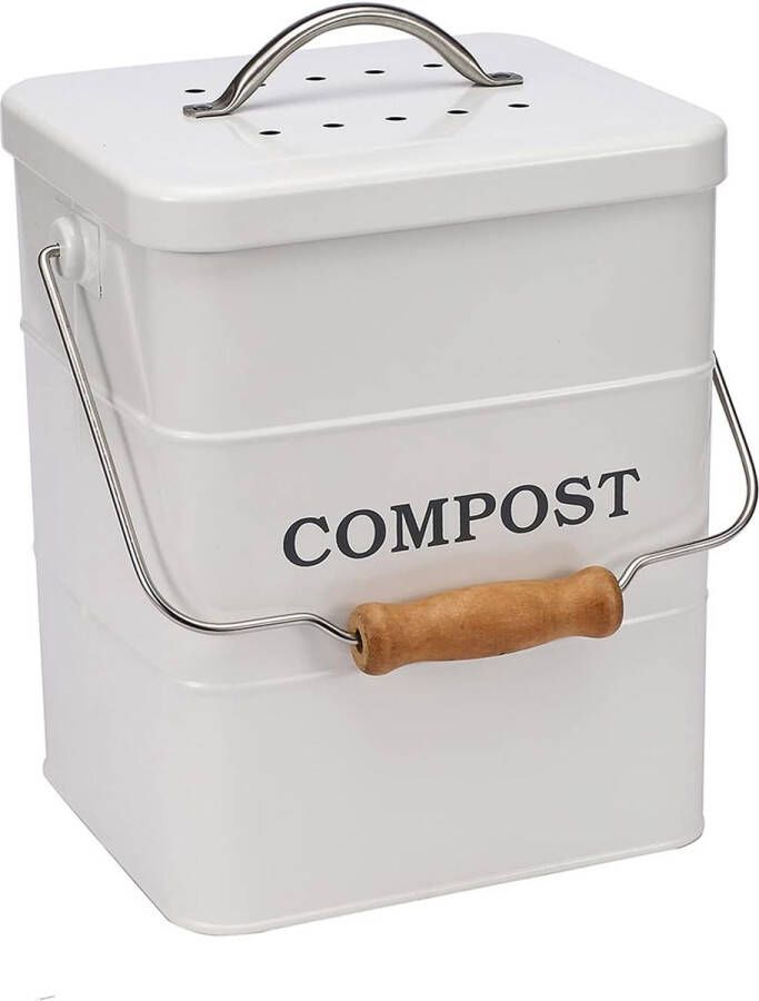 Compostbak keuken 6 L compostbak GFT-bak inclusief actieve koolfilters compostbak met deksel en handvat voor het sorteren van keukenafval wit