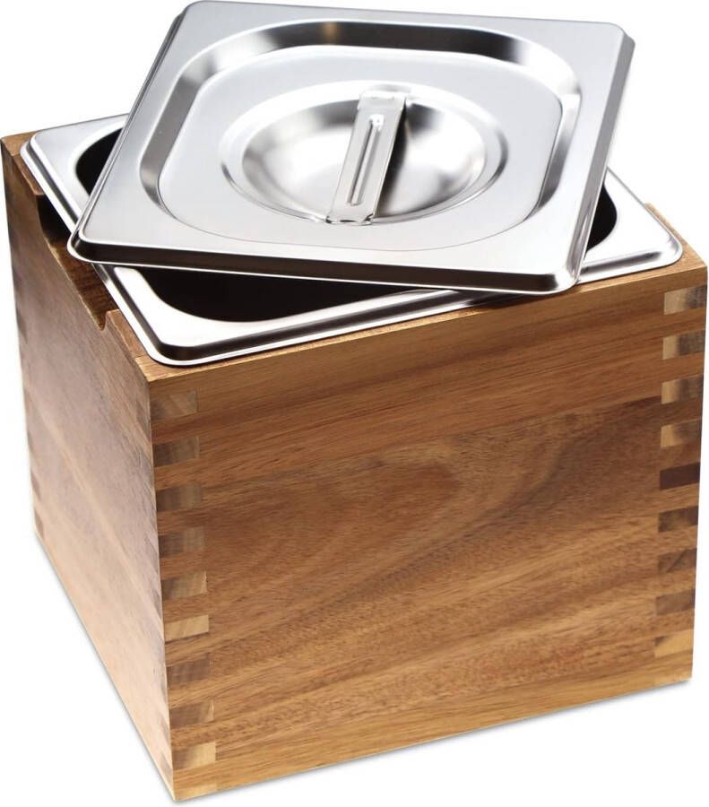 Compostbak Keukenwerkblad Compostbak met deksel en acaciahouten kist Compostcontainer voor keuken geurbestendig Compostbak voor gebruik binnenshuis met roestvrij staal (trompet) 3 2 L