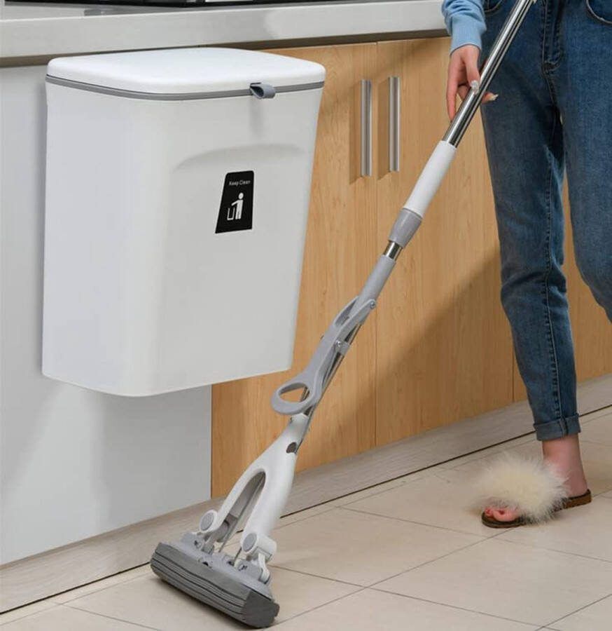 Compostbak voor keuken -2 4 gallons 9L vuilnisbak voor onder de gootsteen hangende kleine prullenbak met deksel voor badkamer slaapkamer compostemmer binnenshuis (wit)