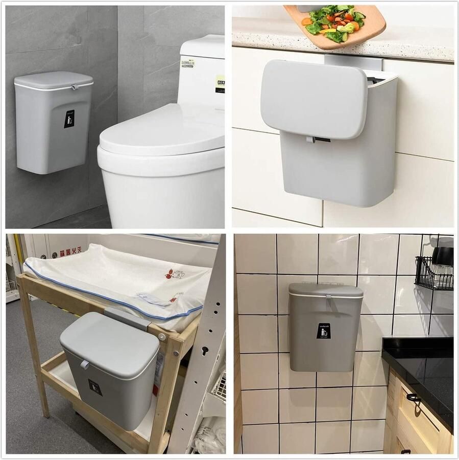 Compostbak voor keuken Hangende prullenbak 24 gallons 9L Met deksel Grijs