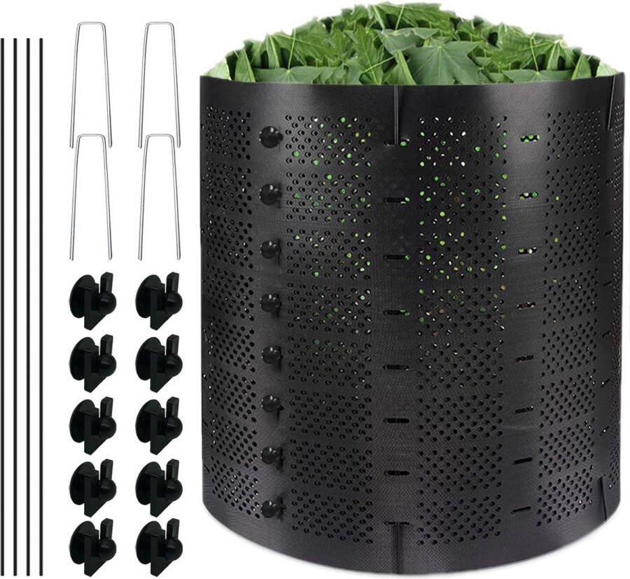 Compostbak voor tuin 800L snelcompostbak voor buiten uitbreidbaar zwart HDPE-materiaal 4 steunstangen duurzaam tuinafval recyclen