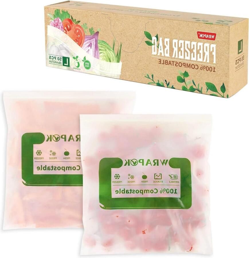 Composteerbare vriezer Ziplock Tassen Grote voedsel Opbergtas voor groenten fruit of vlees 50 Count diepvrieszakjes