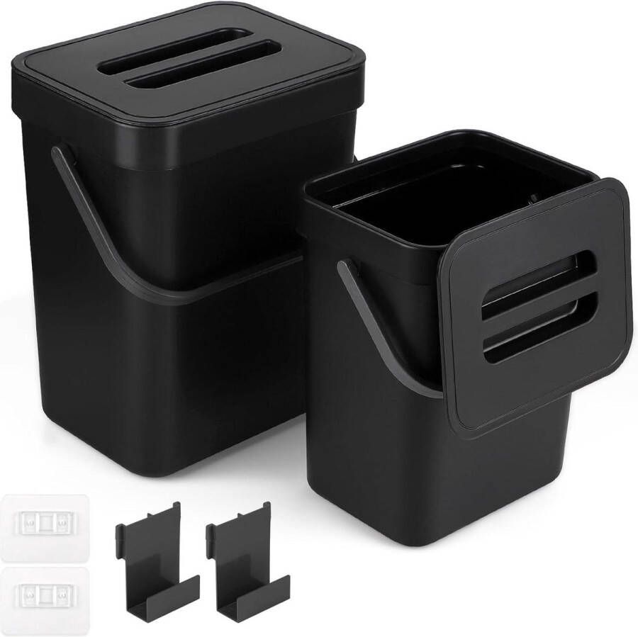 Compostemmer keuken ophangbaar 5 liter 3 liter bio afvalemmer deksel zwart