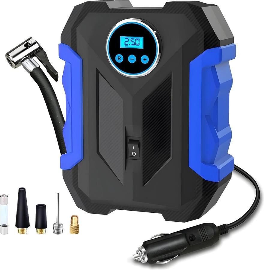 Compressor Bandenpomp – Luchtcompressor – Elektrische Bandenpomp – Draagbaar – Draadloos – Voor Autobanden Fietsbanden en Motorbanden Blauw