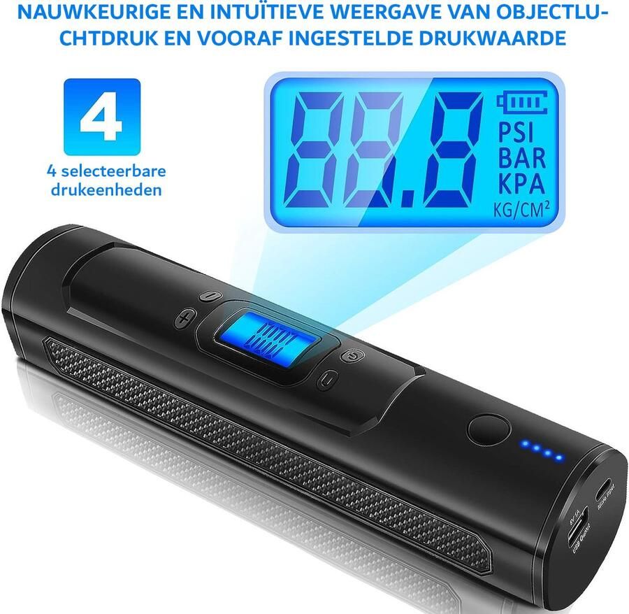 Compressor Bandenpomp Luchtcompressor Oplaadbaar & Draagbaar Ballenpomp Elektrische Fietspomp Lcd-display