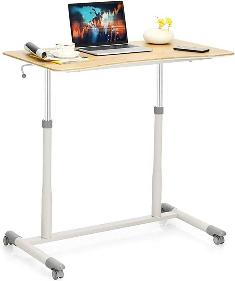 Computertafel in hoogte verstelbaar van 70-107 cm mobiel bureau met wielen roltafel laptoptafel met 2 remmen notebooktafel (natuur)