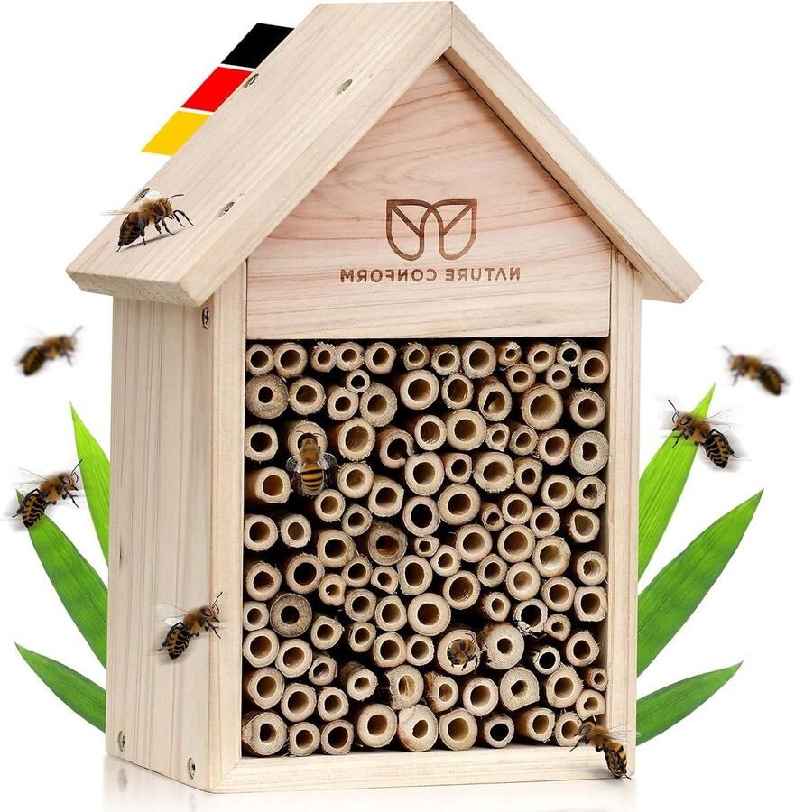 Conform Bijenhotel van Natuurlijk Hout Insectenhotel met Bamboebuisjes Nesthulp voor Wilde Bijen Tuin en Balkon Bijenhuis insect hotel