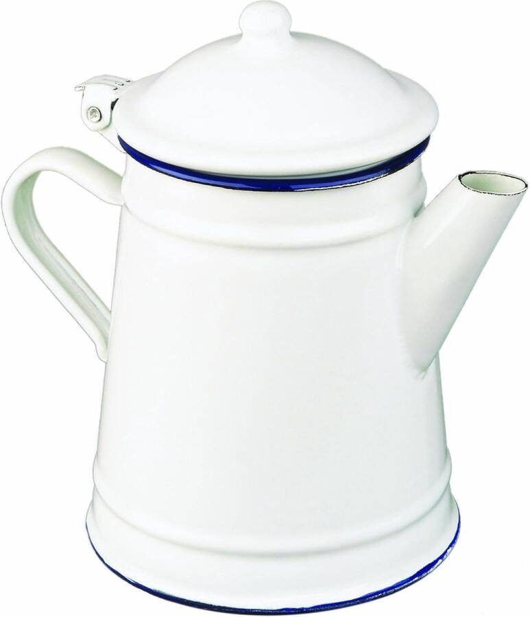 Conische Koffiepot 1 liter Geëmailleerd Staal Wit-Blauw 23x20x31 cm
