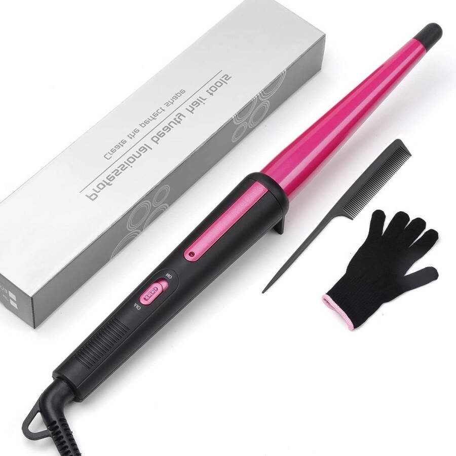 Conische professionele keramische krultang 13-25 mm voor krullen en zachte golven snel opwarmen handschoenen dubbel voltage