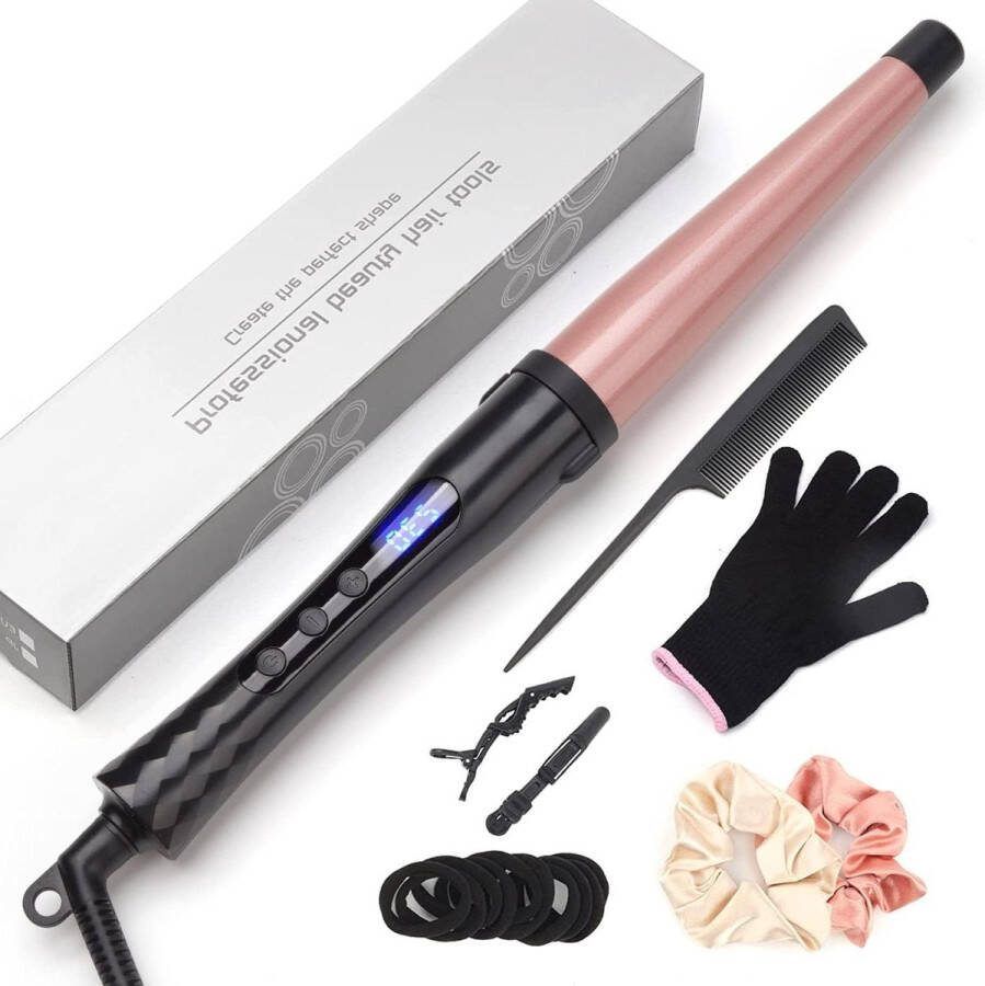 Conische professionele keramische krultang met LCD-display instelbare temperatuur handschoenen 32 mm grote krullen zachte golven