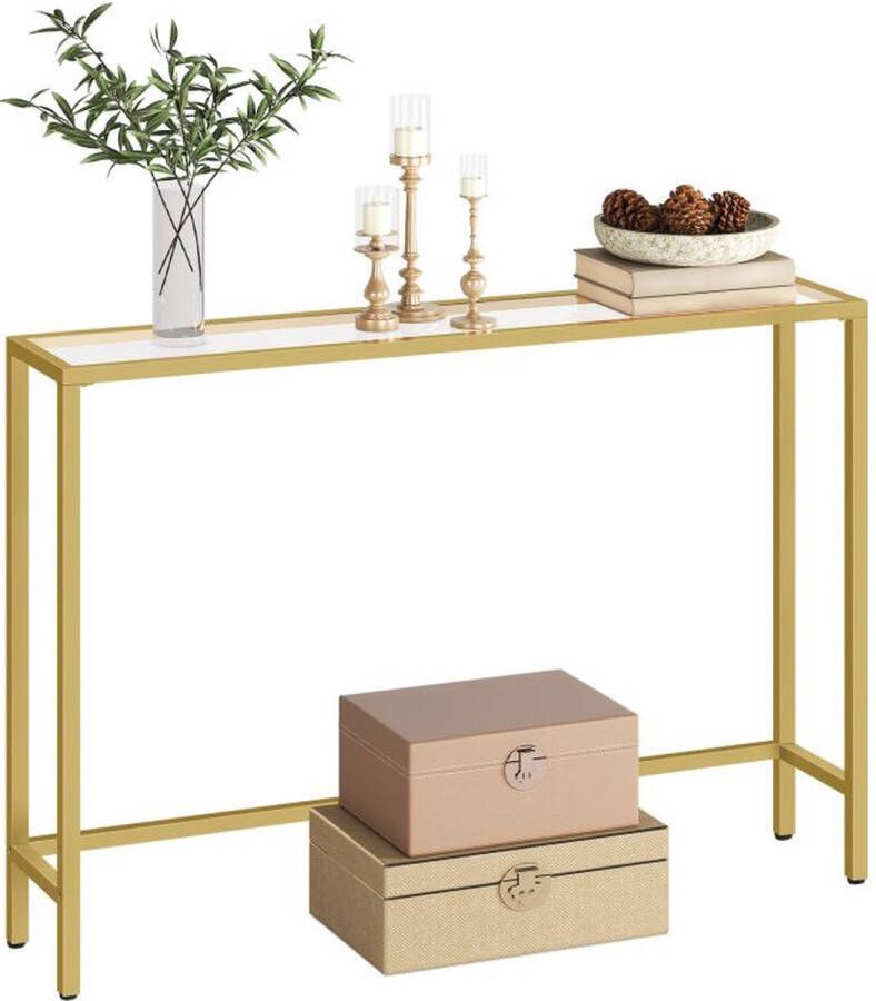 Consoletafel Gehard glazen bijzettafel 100 x 35 x 80 cm Moderne banktafel Eenvoudig te monteren Verstelbare poten Woonkamer gang Goudkleurig