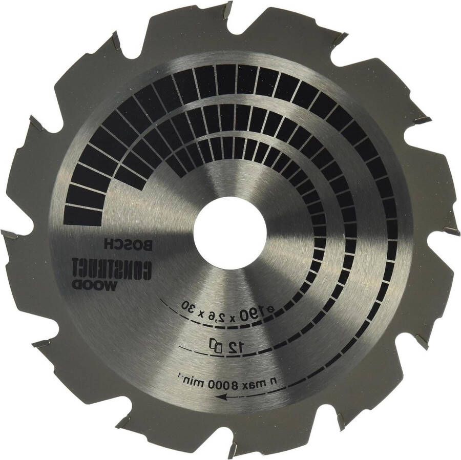 Construct Wood 1x cirkelzaagblad Ø 190 x 30 x 26 mm 12 tanden accessoire cirkelzaag voor houtzaag